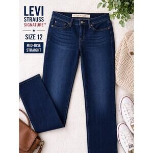 Levi Strauss Signature Mid Rise Straight Jeans Size 12 Dark Wash Classic Fit